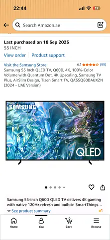 Samsung 55-inch QLED TV (Q60D) - 4K UHD, Smart TV - used 6 months - leaving country - pickup Layan