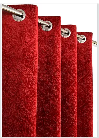 Elegant Red/ Maroon Damask Eyelet Curtains