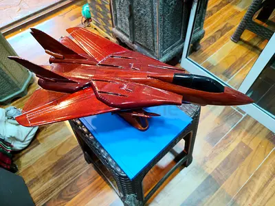 Handmade Mahogany Wood Fighter Jet Model - Decorative Collectible 46cm length