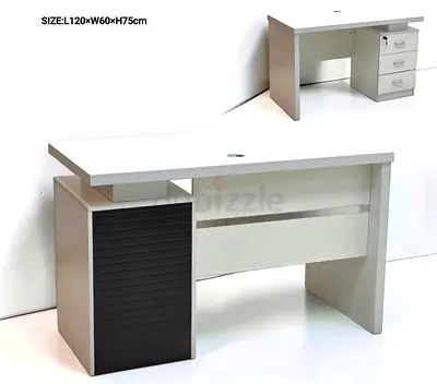 White Office Desk with 3-Drawer Pedestal and Cable Grommet - 120x60x75cm