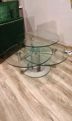 Round 3-Tier Glass Coffee Table with Metal Base