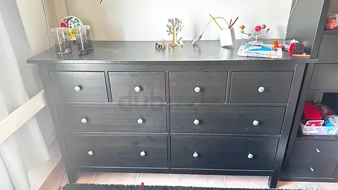 Black Wooden 8-Drawer Dresser / Chest - Good Condition