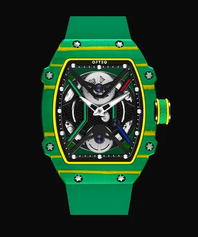 Ofteq Skeleton Dial Green Tonneau Watch