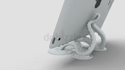 iPad stand with octopus tentacle design (white) - sturdy tabletop holder