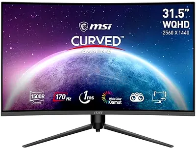 MSI G32CQ5P 31.5 Inch 2K WQHD Curved Gaming Monitor - 1500R 2560 x 1440 VA Panel, 170Hz / 1ms, Adapt