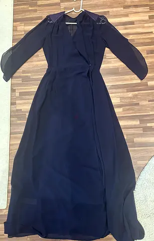 Navy Blue Lightweight Wrap Maxi Dress - Long Sleeve
