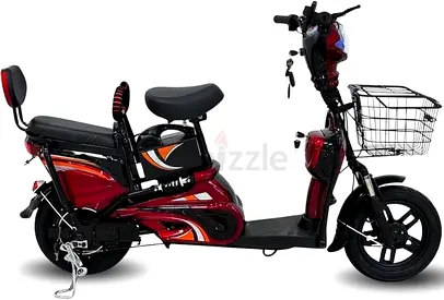 Electric City Scooter with Basket and Passenger Seat - Red
