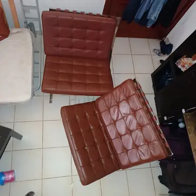Barcelona Style Brown Leather Lounge Chairs
