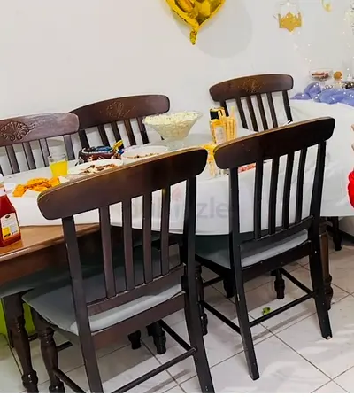 Solid Wood Dining Table with 6 Matching Chairs - Dark Finish