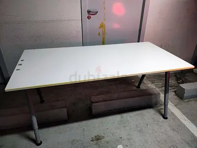 White rectangular office table with metal legs - good condition