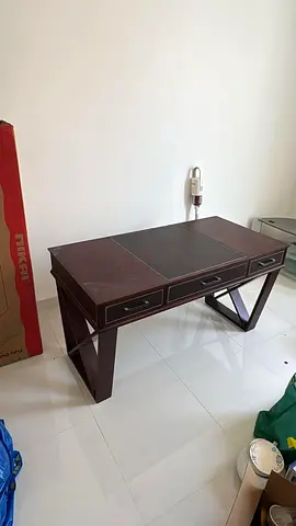 Dark Wood Office Desk with Drawers - Good Condition