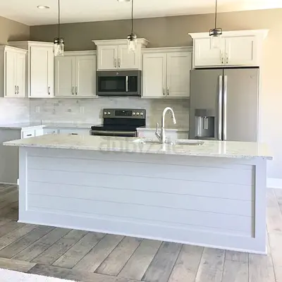 Modern Shiplap Kitchen Island with Quartz Top - White