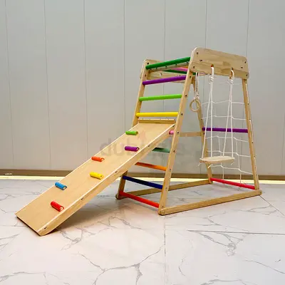 Wooden Pikler Triangle Climbing Frame with Slide and Swing - brand new