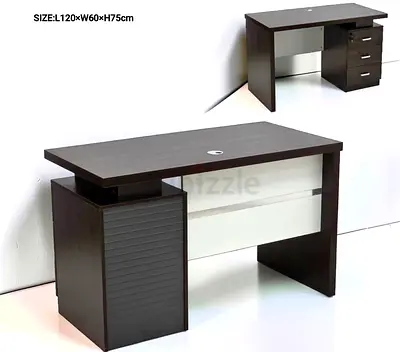 Dark Wood Office Desk with 3-Drawer Pedestal (L120 x W60 x H75cm)