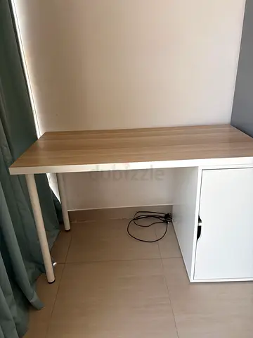 Simple wooden study desk with storage shelf - good condition
