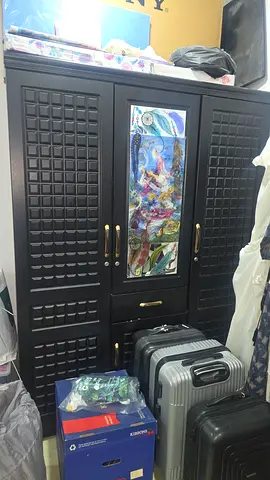 Large Black Wooden Wardrobe with Mirrored Door - Good Condition