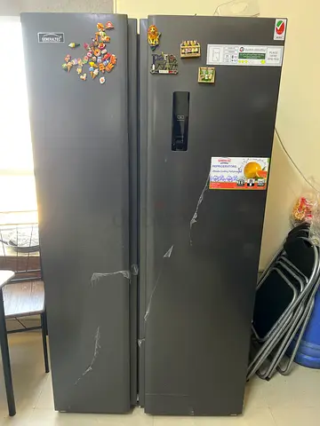 Large Black Side-by-Side Refrigerator - Good Working Condition