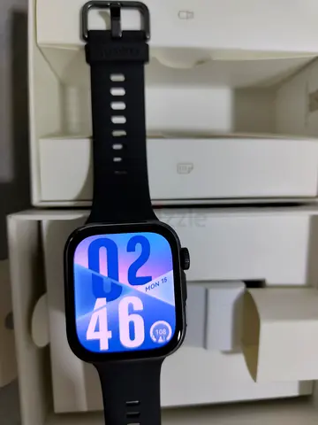 Used square touchscreen smartwatch with black silicone strap (New watch)