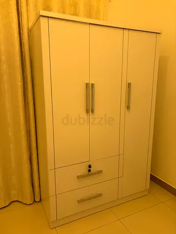 White 3-Door Wardrobe with Drawers — Good Condition