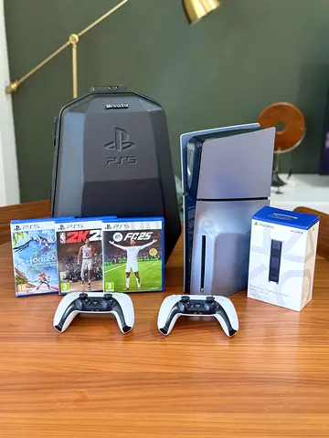 🔥 PS5 Slim Disc Silver Bundle | 2 Controllers | FC25 + 2 Games | Hard Case ✨