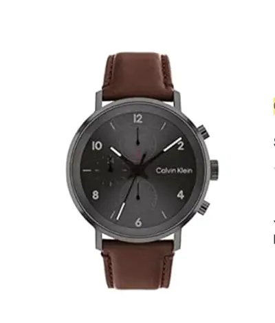 Calvin Klein mens chronograph watch with brown leather strap