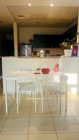 White dining table with 4 chairs - compact kitchen set