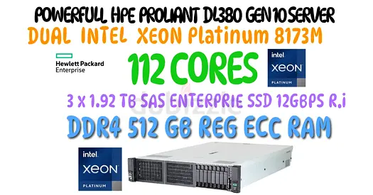 112 CORES+512GB RAM HP PROLIANT DL380 G10-2 INTEL XEON PLATINIUM 8173M-3 x 1.92 TB SAS ENTRPRISE SSD