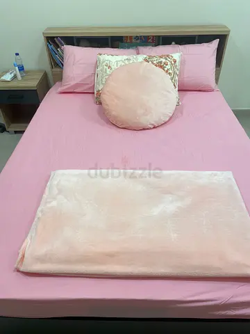Queen size bed and mattress with side table