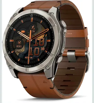 GARMIN Fenix 8 Pro - 51mm, Chestnut leather | Premium AMOLED Multisport GPS Smartwatch | Rugged Desi