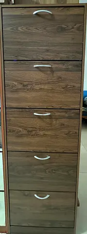 Slim 5-Drawer Wooden Shoe Cabinet - Walnut Finish