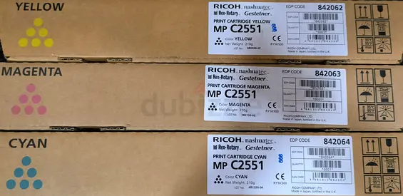 Set of Ricoh MP C2551 Genuine Toner Cartridges - Cyan, Magenta, Yellow