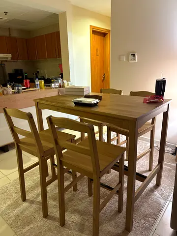 Solid Wood High Dining Table with 4 Stools - Light Oak