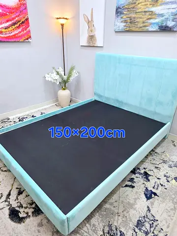 Light turquoise upholstered double bed frame 150x200cm, good condition