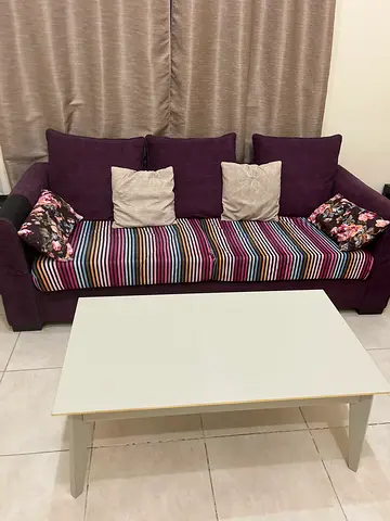 Purple fabric sofa set of (3 -2-1) seaters  with cushions and  drawer