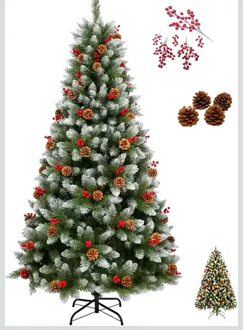 6 Feet Artificial Snowy Christmas Tree with Pinecones  Berries