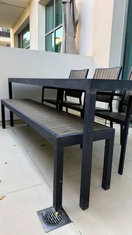 Outdoor dining table set with bench and chairs - good used condition
