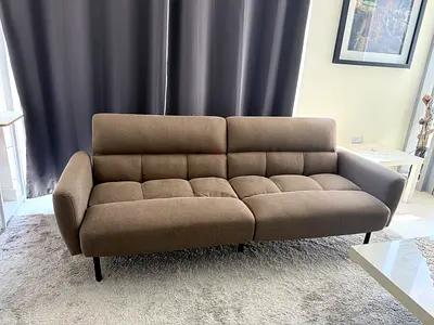 3-Seater Fabric Sofa Bed in Brown