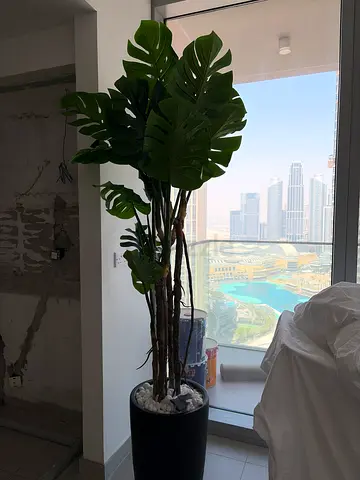 2x Tall Artificial Plant in Black Pot — Good Condition