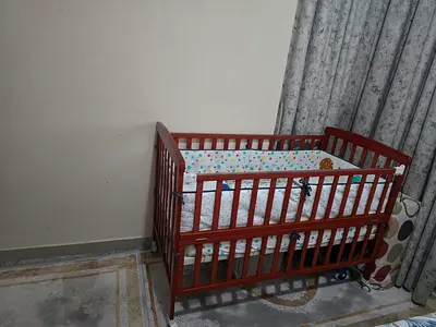 Wooden Baby Crib with Mattress - Good Condition