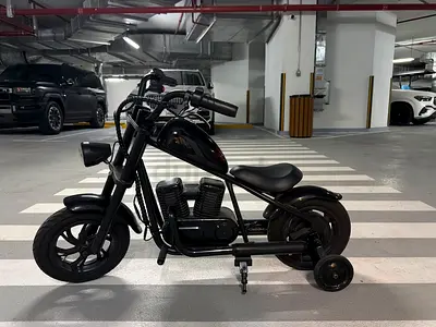 Black Kids Electric/Push Ride-On Chopper Bike with Training Wheels