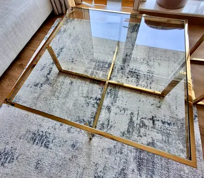 Glass Top Coffee Table with Gold Frame - Modern Square Design (1big and 4 small)