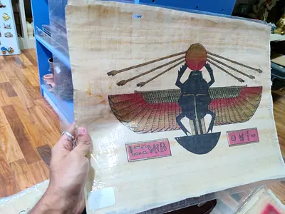 Authentic Egyptian Papyrus Painting - Winged Scarab Motif 45*33cm