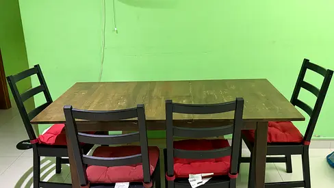 Wooden Dining Table with Four Chairs and Cushions