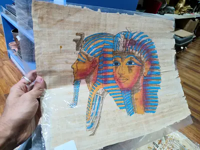 Hand-painted Egyptian Tutankhamun Papyrus Artwork 45*33cm