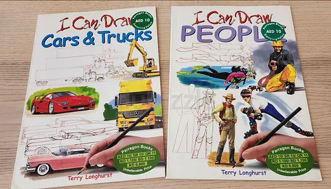 I Can Draw Cars  Trucks / I Can Draw People — Two Terry Longhurst Drawing Books