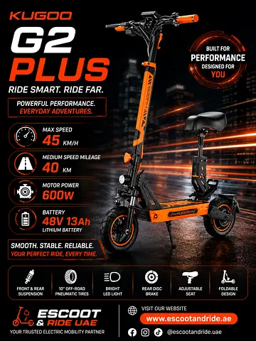 Kugoo G2 Plus Electric Scooter - 600W, 48V 13Ah, Foldable (Orange)