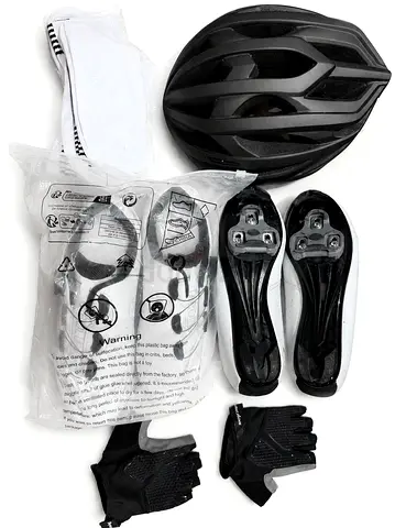 Cycling kit: helmet, SPD cleats, gloves and accessories - good condition
