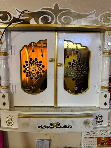 Wooden Pooja Mandir for Home with Drawer and LED Lights