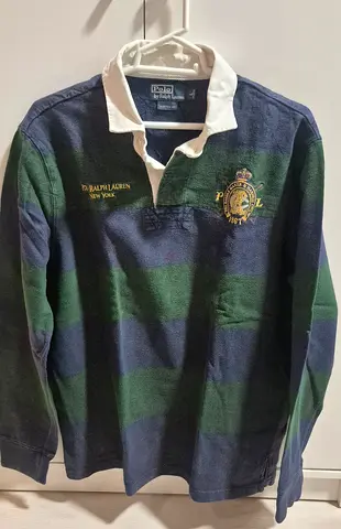 Polo Ralph Lauren Long Sleeve Rugby Shirt - Navy  Green Stripes, Size L