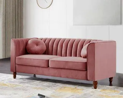 Elegant Pink Velvet Tufted Sofa